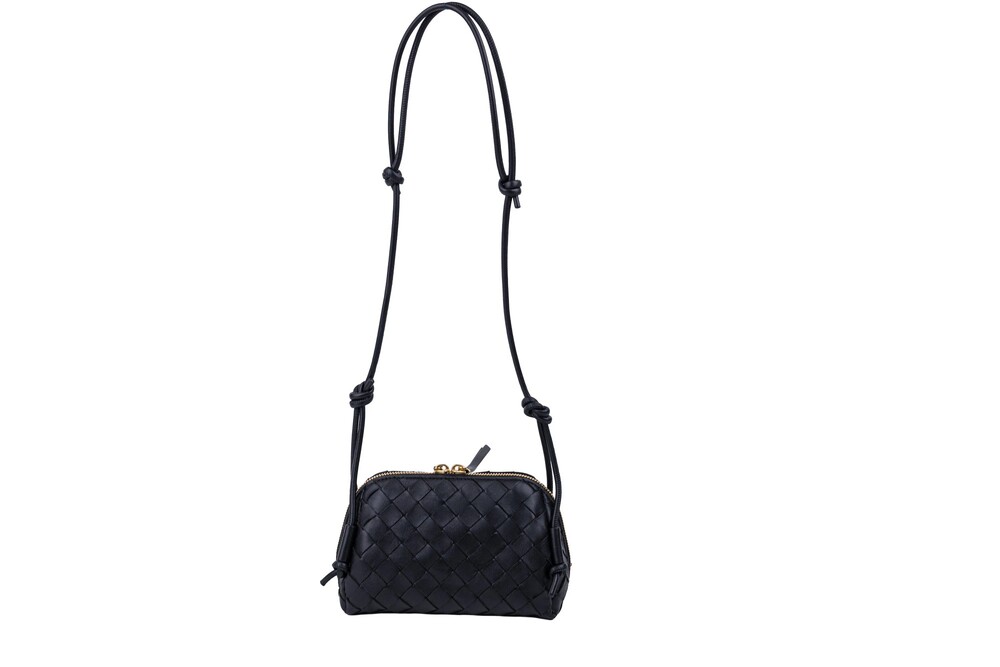Bottega Veneta Black Intrecciato Nappa Leather Crossbody Gold Hardware